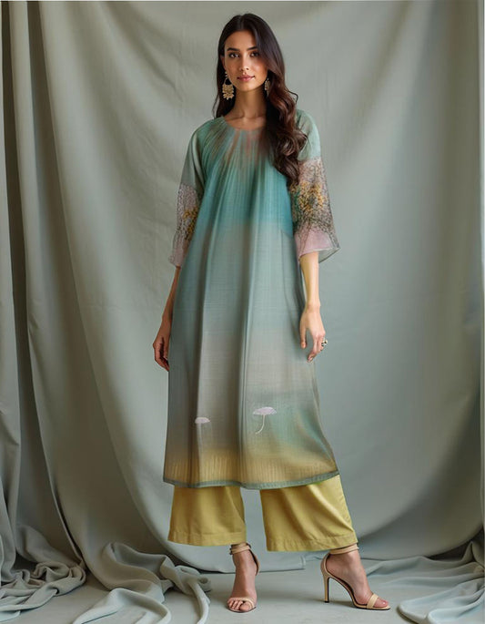 Semi Stitched Chanderi printed Kurta