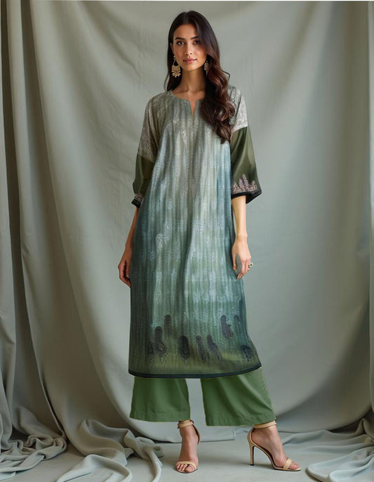Semi Stitched Chanderi printed Kurta