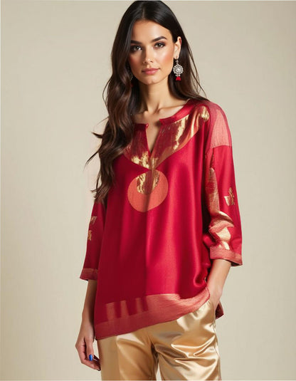 Semistitched Chanderi Zariwoven Short Tunic