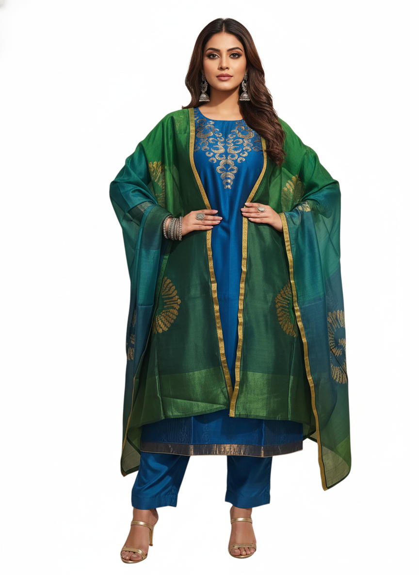 Semi Stitched Formal chanderi Suitset