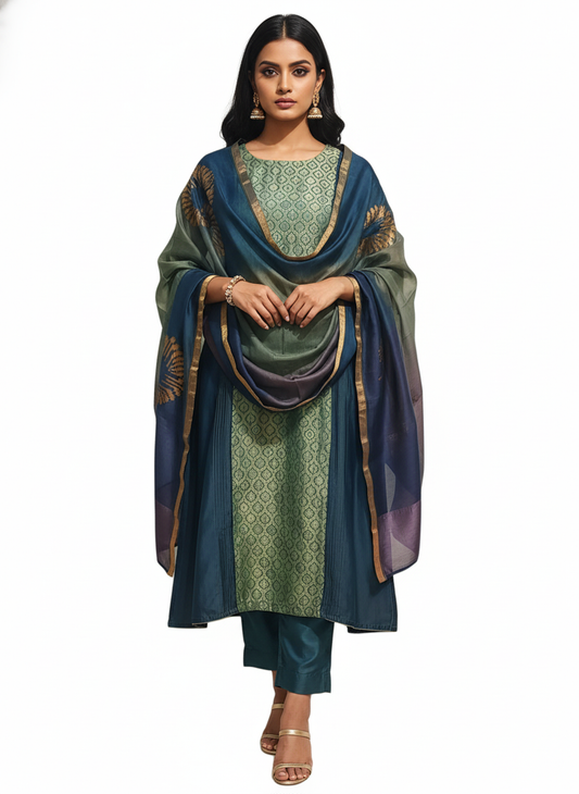 Semi Stitched Formal chanderi Suitset