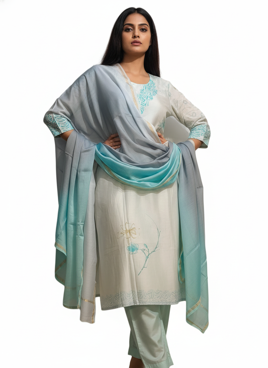 Semi Stitched Chanderi Casual Suitset