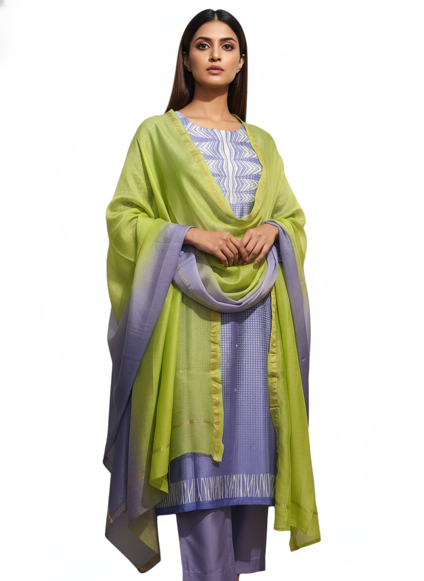 Semi Stitched Chanderi Casual Suitset