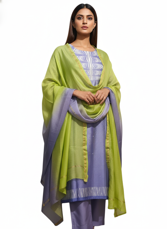Semi Stitched Chanderi Casual Suitset