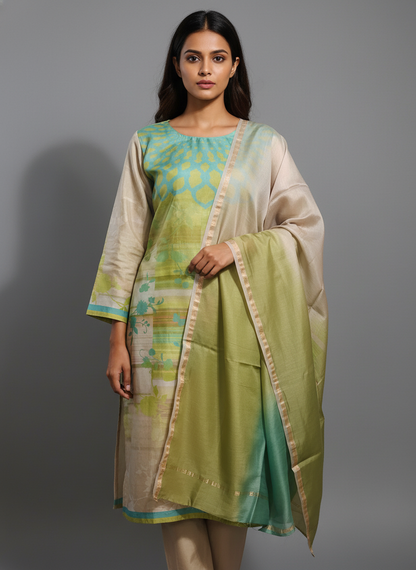 Semi Stitched Chanderi Casual Suitset