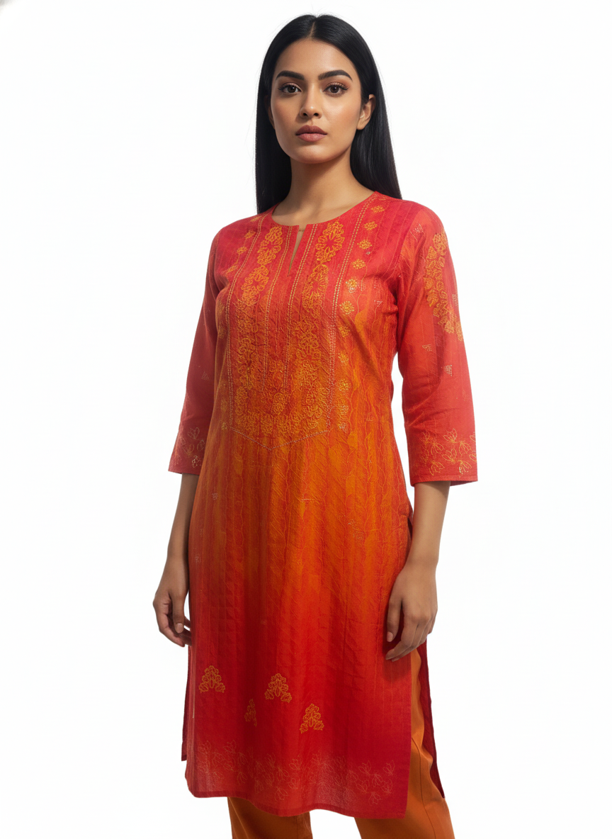 Semi Stitched Cotton Satin Kurta