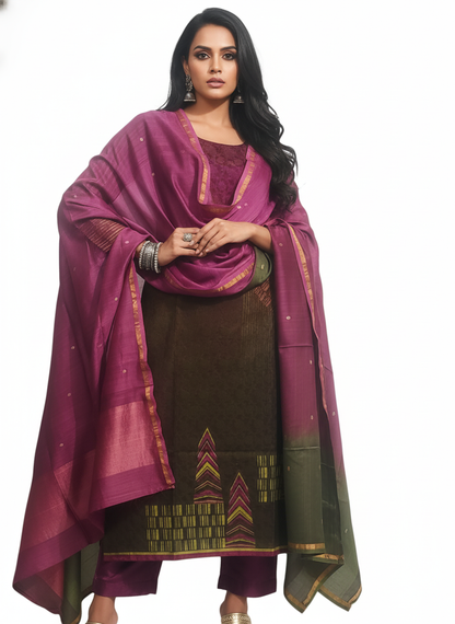 Semi Stitched Chanderi Casual Suitset