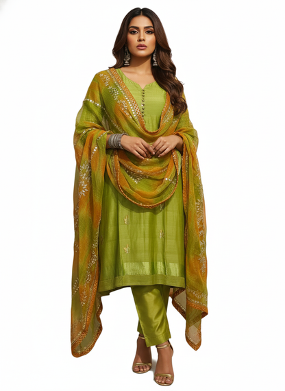 Semi Stitched Formal chanderi Suitset