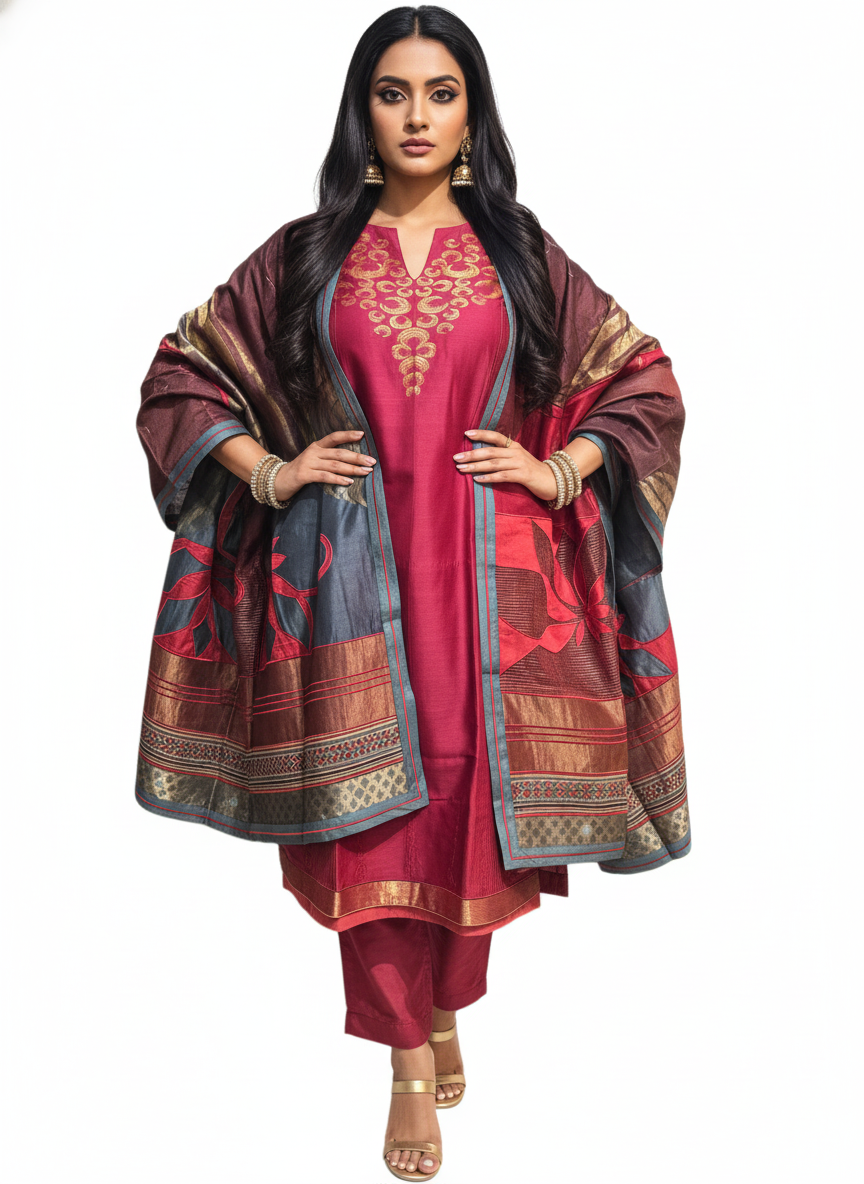 Semi Stitched Formal Chanderi Suitset