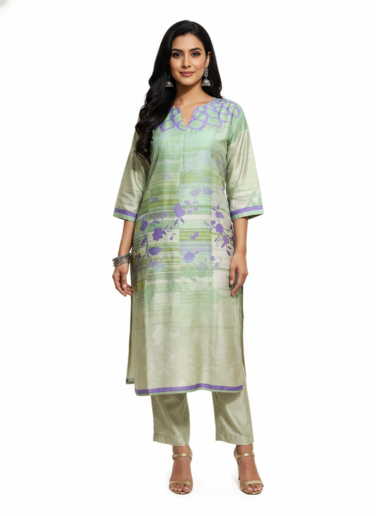 Semi Stitched Chanderi printed kurta