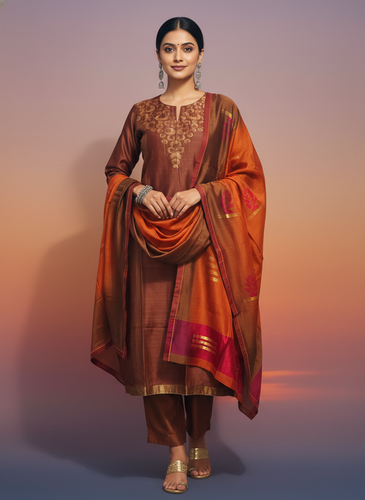 Semi Stitched Formal Chanderi Suitset