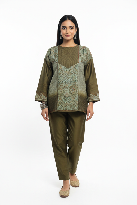 Semi Stitched Chanderi Ajrakh Short Tunic