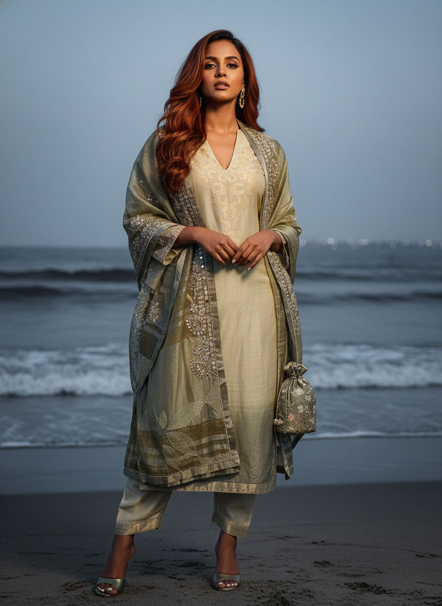 Semi Stitched Formal chanderi Suitset