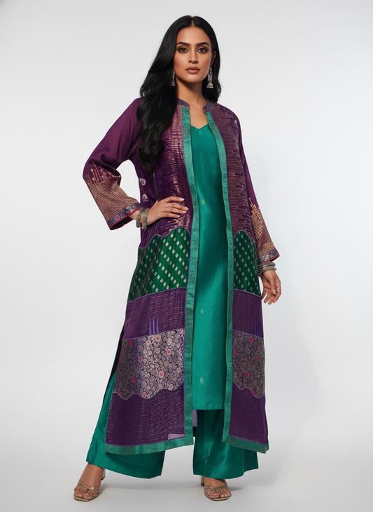 Stitched suit set with long formal jacket