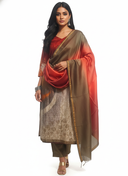 Semi Stitched Chanderi Casual Suitset