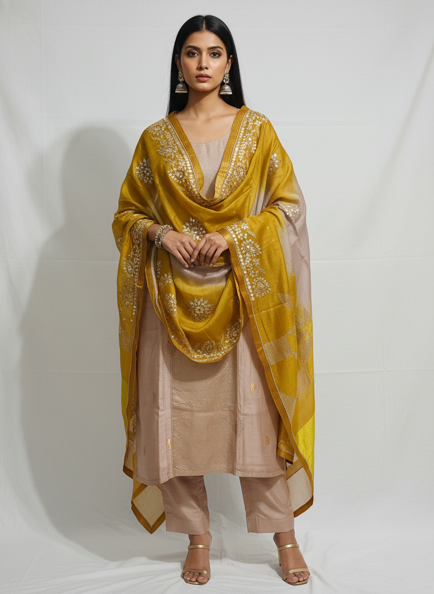 Semi Stitched Formal chanderi Suitset