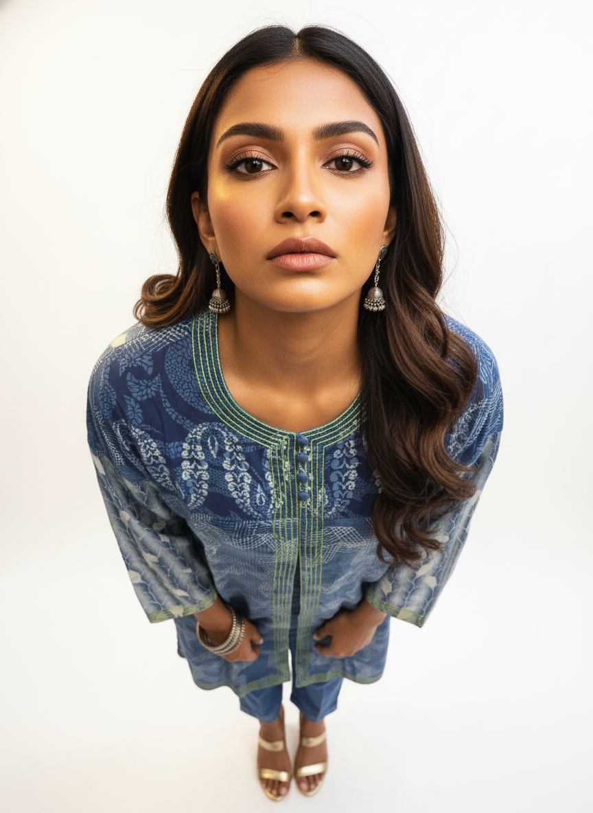 Semi Stitched Cotton Indigo blockprinted Kurta