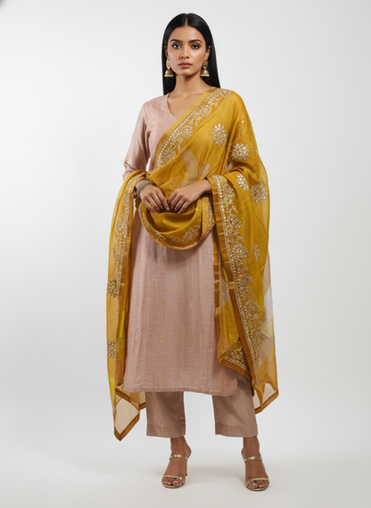 Semi Stitched Formal chanderi Suitset