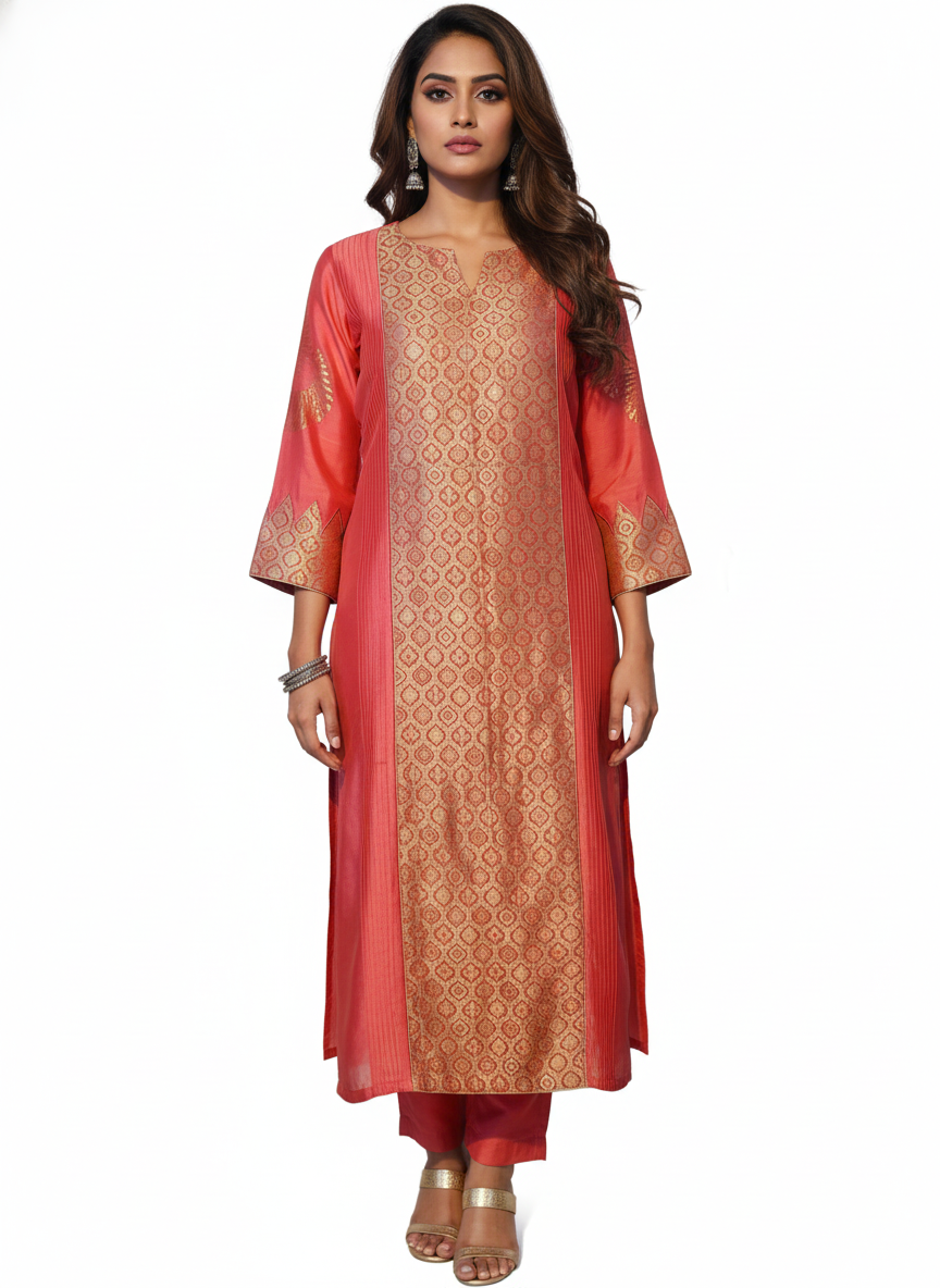 Semi Stitched Formal chanderi Kurta