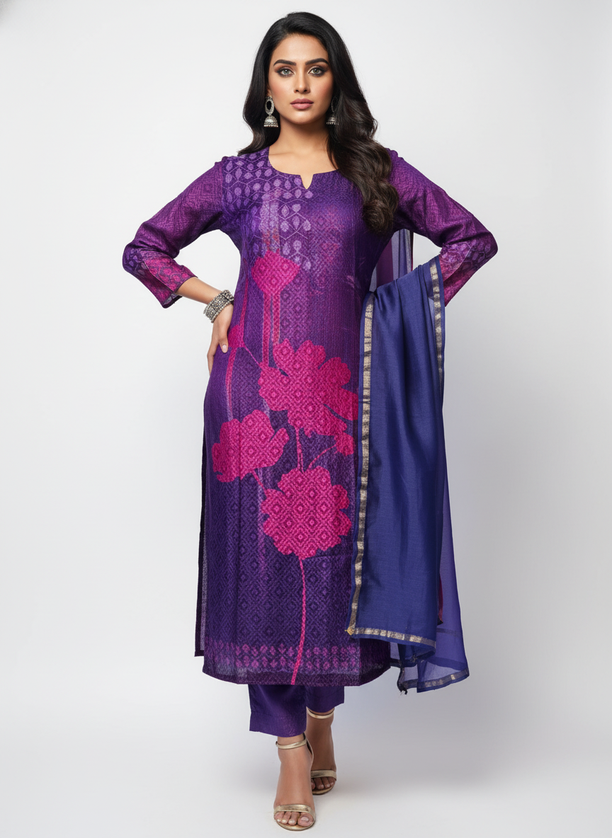 Semi Stitched Brocade Chanderi Casual Suitset