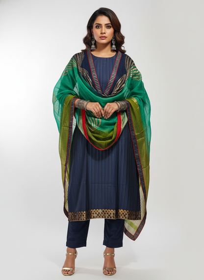 Semi Stitched Formal chanderi Suitset