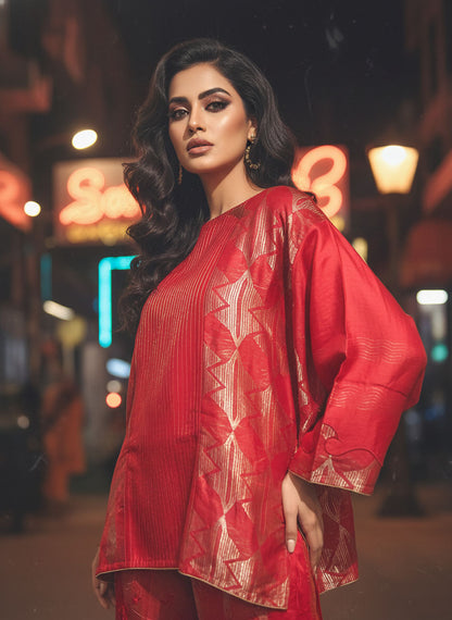 Semi Stitched Chanderi coordset dress