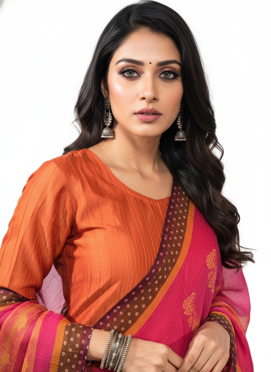 Semi Stitched Chanderi Casual Suitset