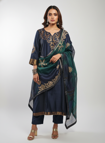 Semi Stitched Formal chanderi Suitset