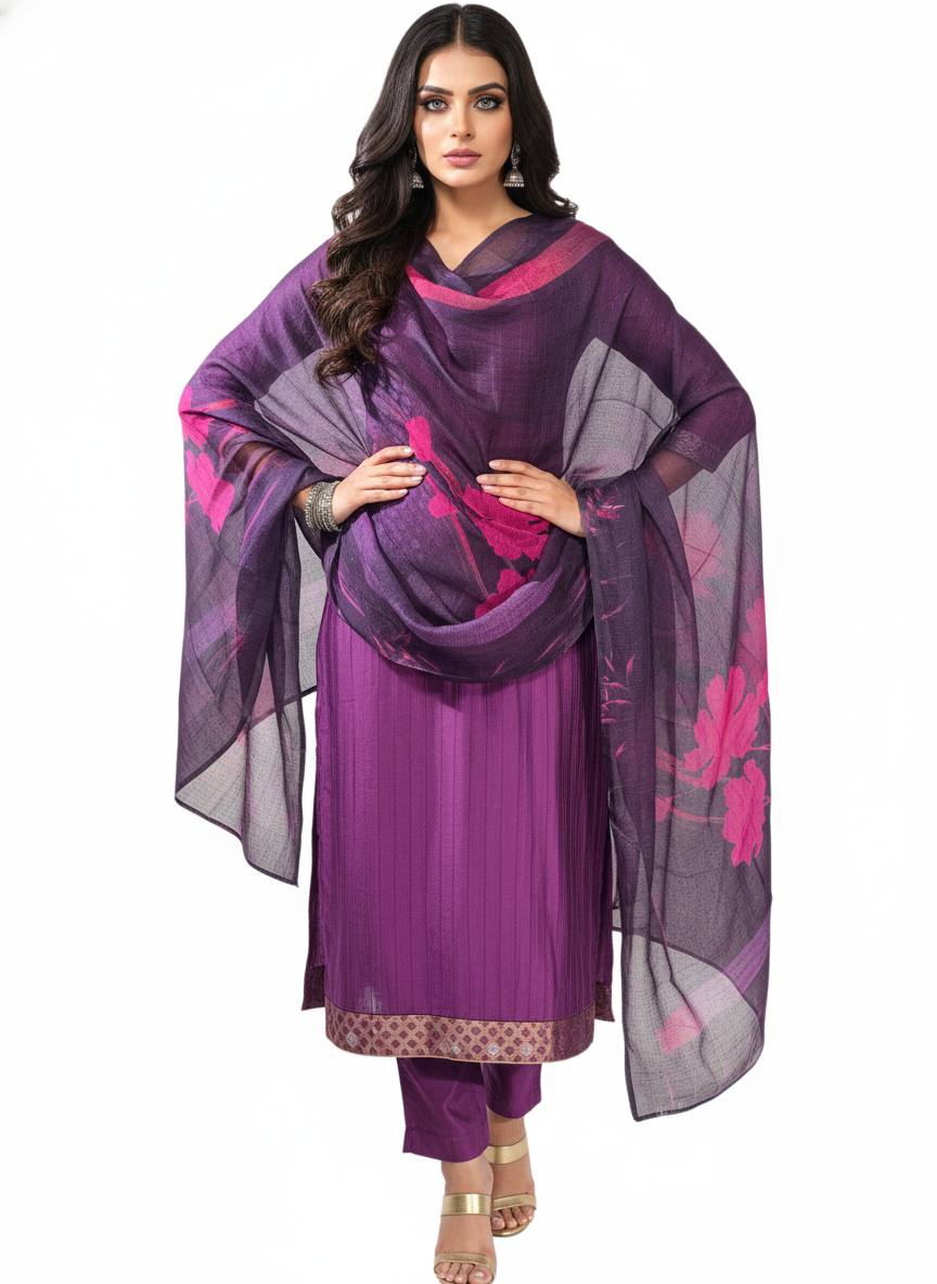 Semi Stitched Chanderi Casual Suitset