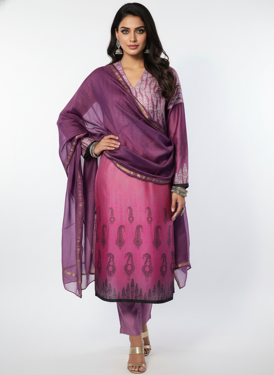 Semi Stitched Chanderi Casual Suitset