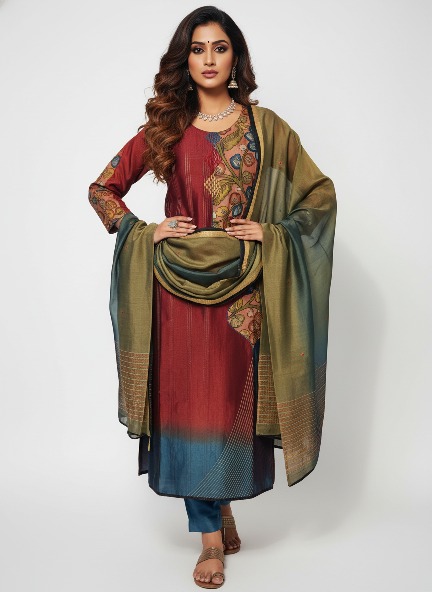 Semi Stitched Formal chanderi Suitset