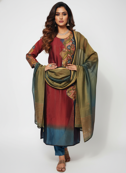 Semi Stitched Formal chanderi Suitset