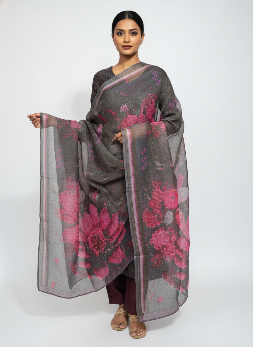 Printed silk linen Dupatta