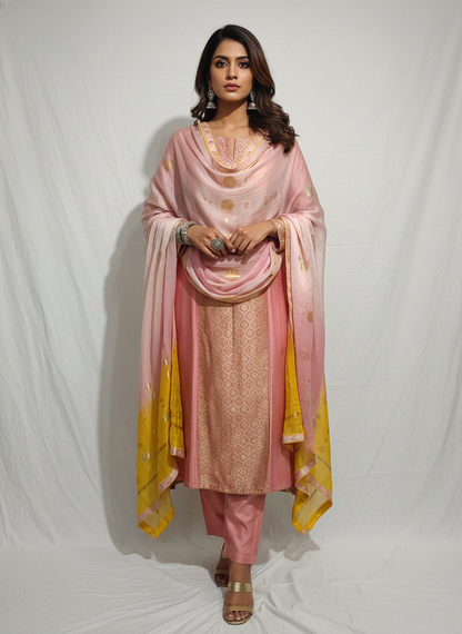 Semi Stitched Formal chanderi Suitset