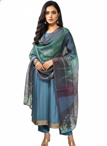 Semi Stitched Chanderi Casual Suitset