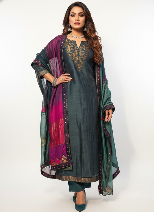 Semi Stitched Formal chanderi Suitset