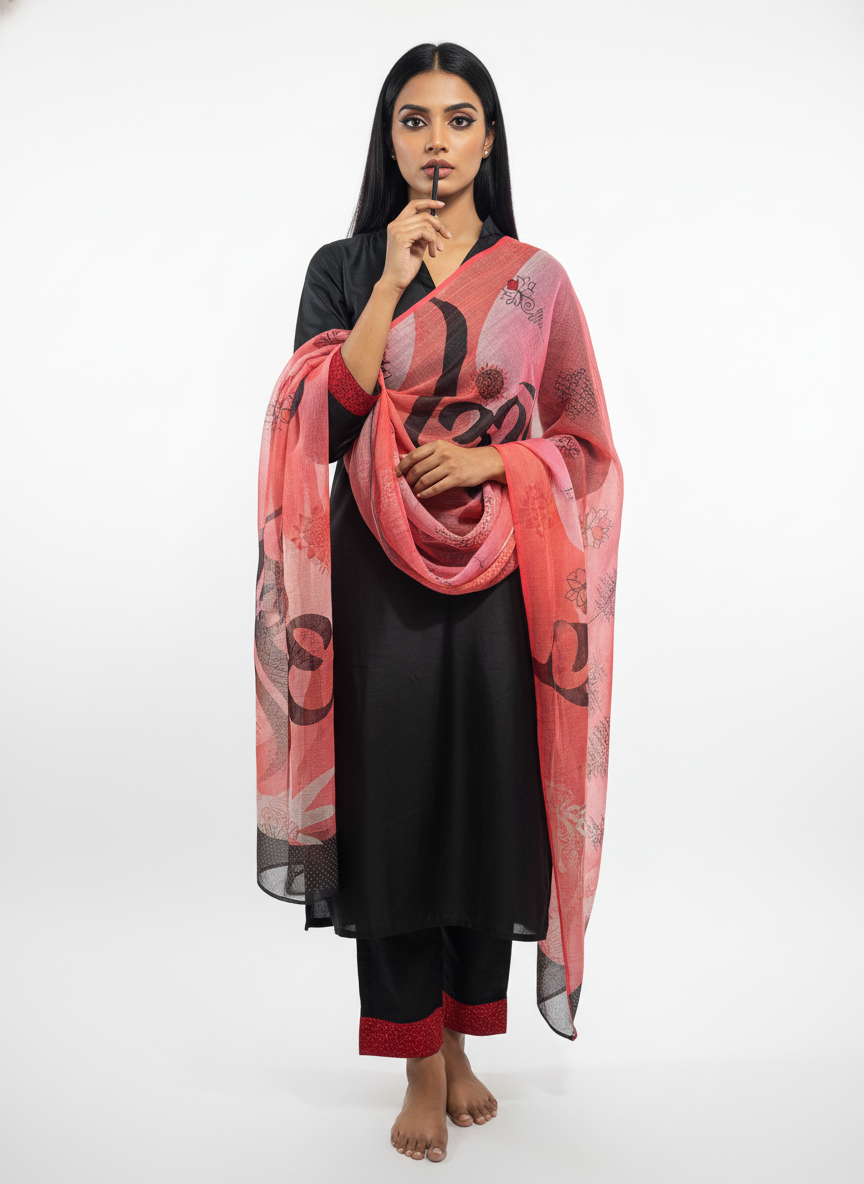 Printed silk linen Dupatta