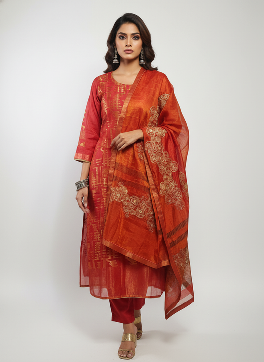 Semi Stitched Formal chanderi Suitset