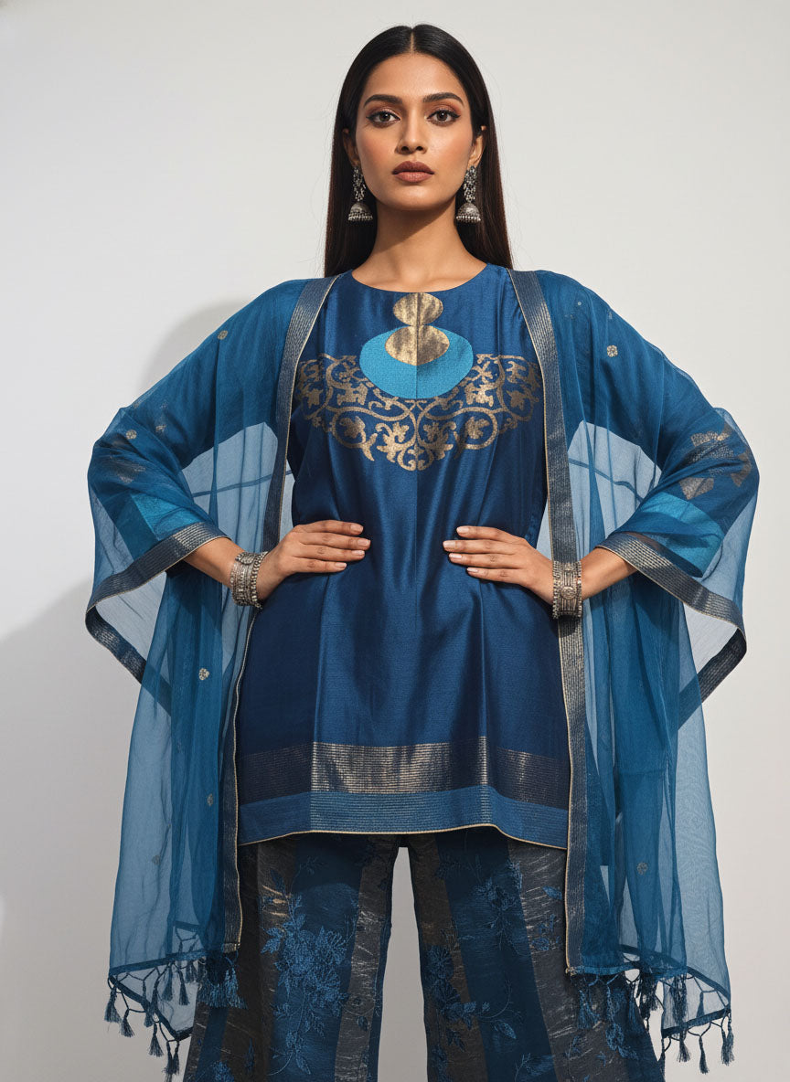 Semi Stitched Chanderi coordset dress