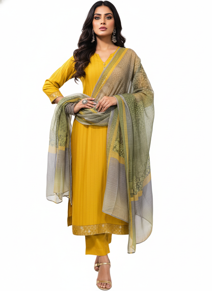 Semi Stitched Chanderi Casual Suitset