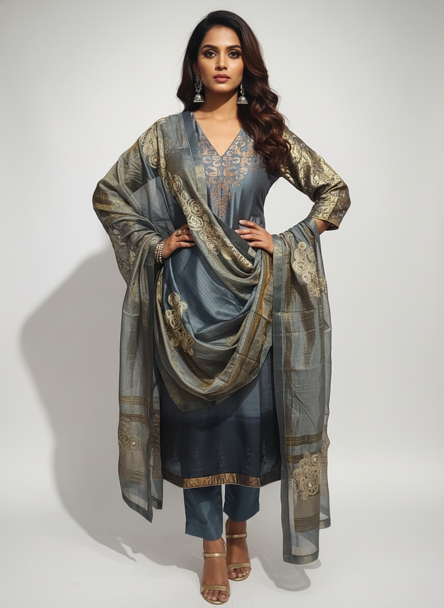 Semi Stitched Formal Chanderi Suitset