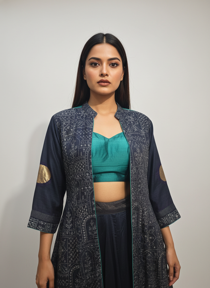 Stitched Chanderi long Jacket with skirt VISHAL KAPUR STUDIO
