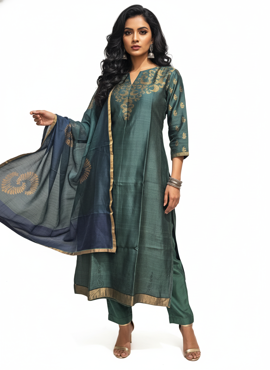 Semi Stitched Formal chanderi Suitset