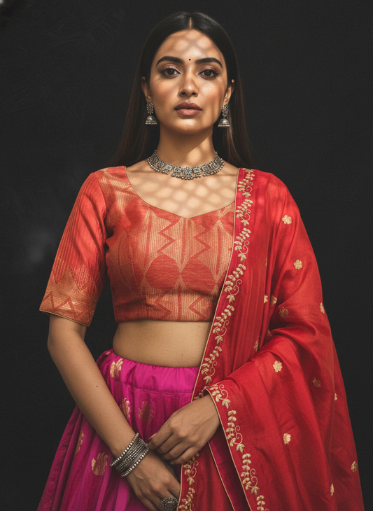 Stitched Chanderi brocade skirt