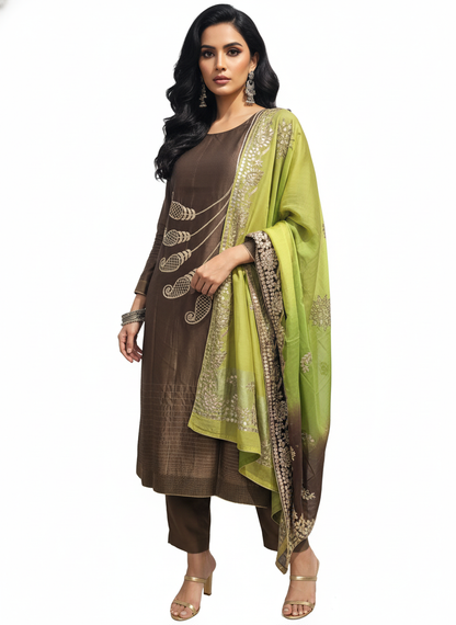 Semi Stitched Formal chanderi Suitset