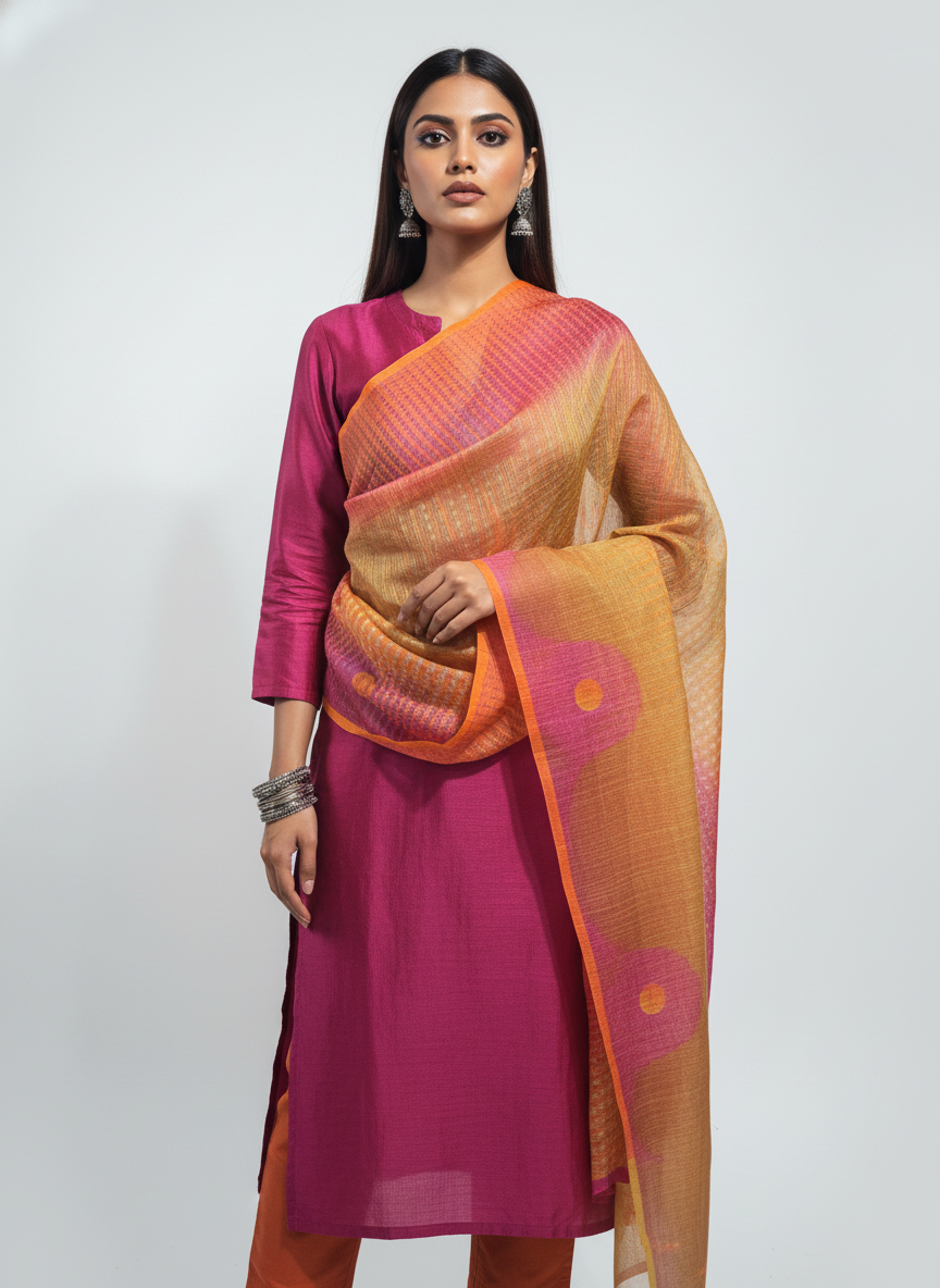 Printed silk linen Dupatta