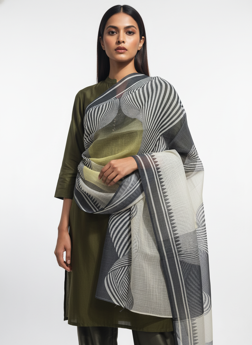 Printed silk linen Dupatta