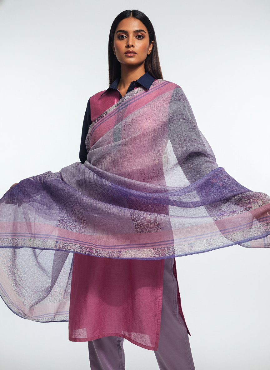 Printed silk linen Dupatta