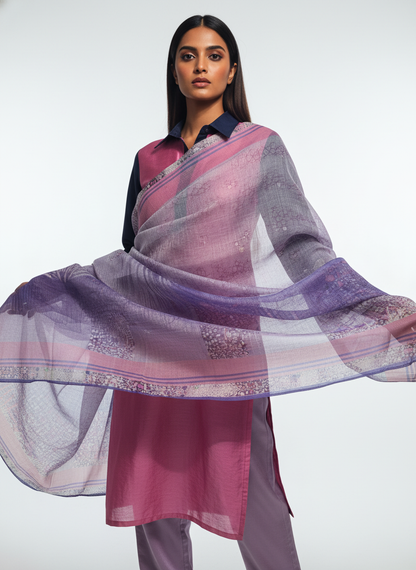 Printed silk linen Dupatta