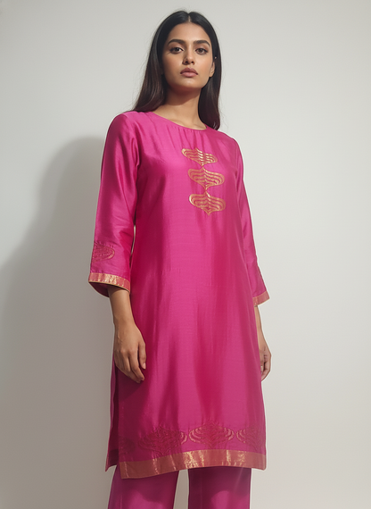 Semi Stitched Formal chanderi Kurta